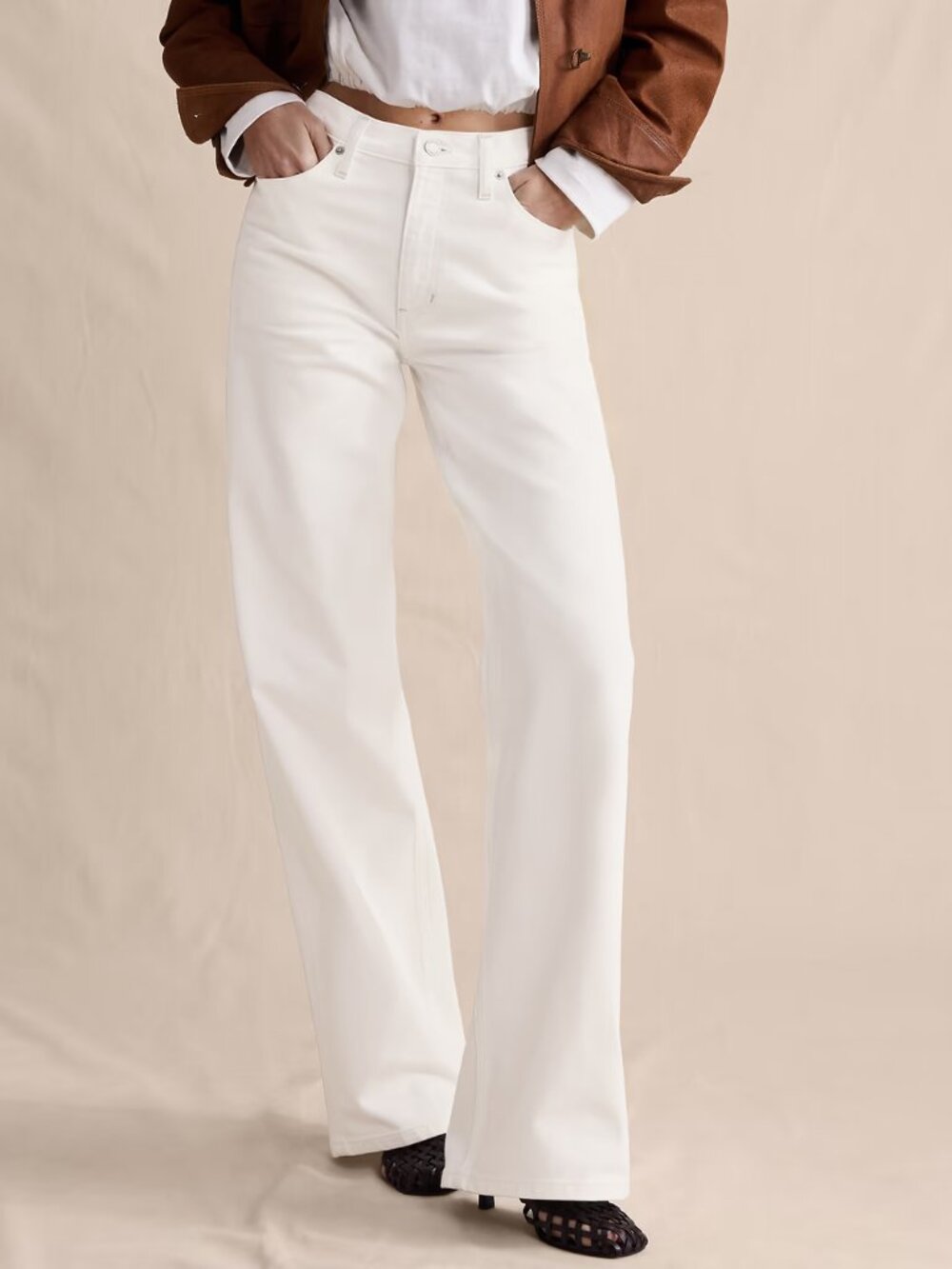 VINTAGE NICOLE FARHI WIDE LEG FLARE JEANS MID-RISE RIGID DENIM WHITE sz 30
